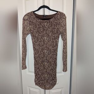 Brown Floral Long Sleeve Women's Dress